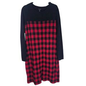 Talbots Lambswool Blend Sweater Dress L Red Buffalo Plaid Preppy Holiday Winter‎